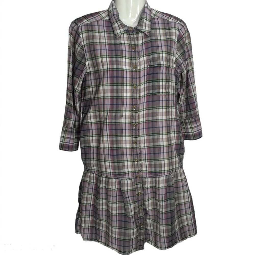 GAP Shirtdress Women Lavender Plaid Drop Waist Size S
